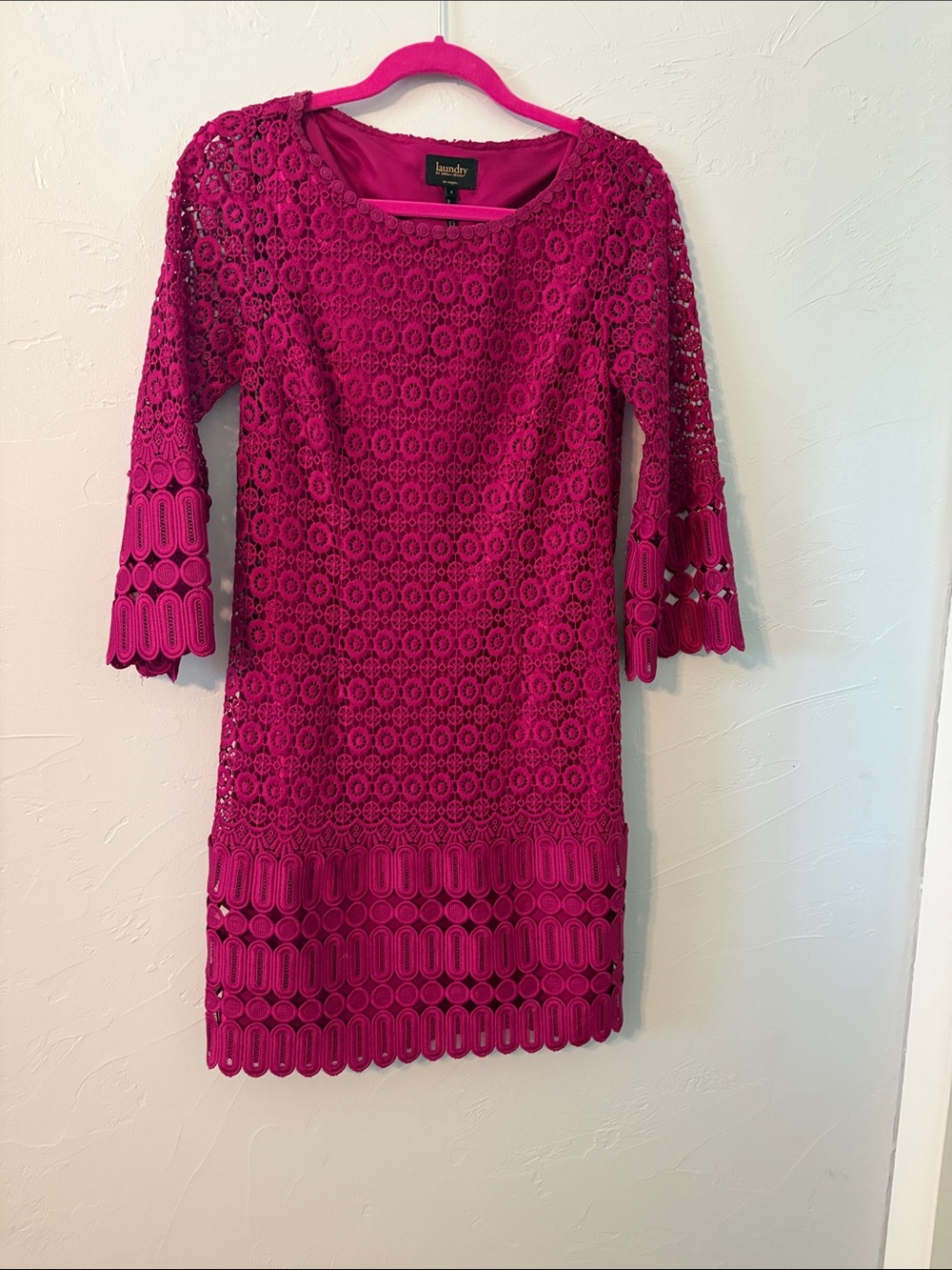 Laundry By Shelli Segal Fuchsia Crochet Lace Midi Dress